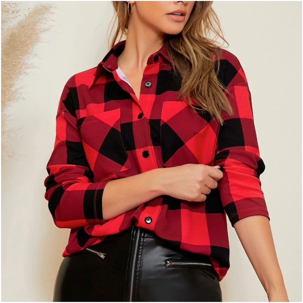 Cozy Button up Plaid Oversized Top - Picture 3 of 5